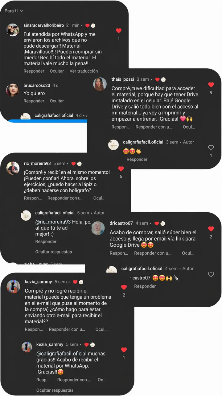 Comentarios positivos de alumnos