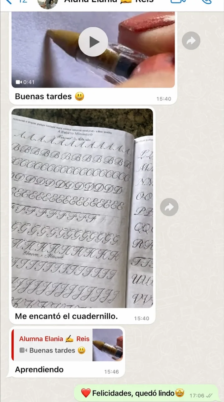 Alumna mostrando ejercicios completados